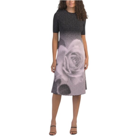 TERI JON Double Knit Dotted Digital Print Short Sleeve Dress - Picture 1 of 3
